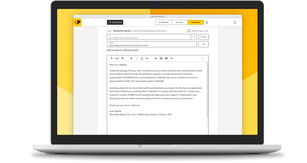 Das IncaMail-Webinterface für den verschlüsselten Versand von E-Mails